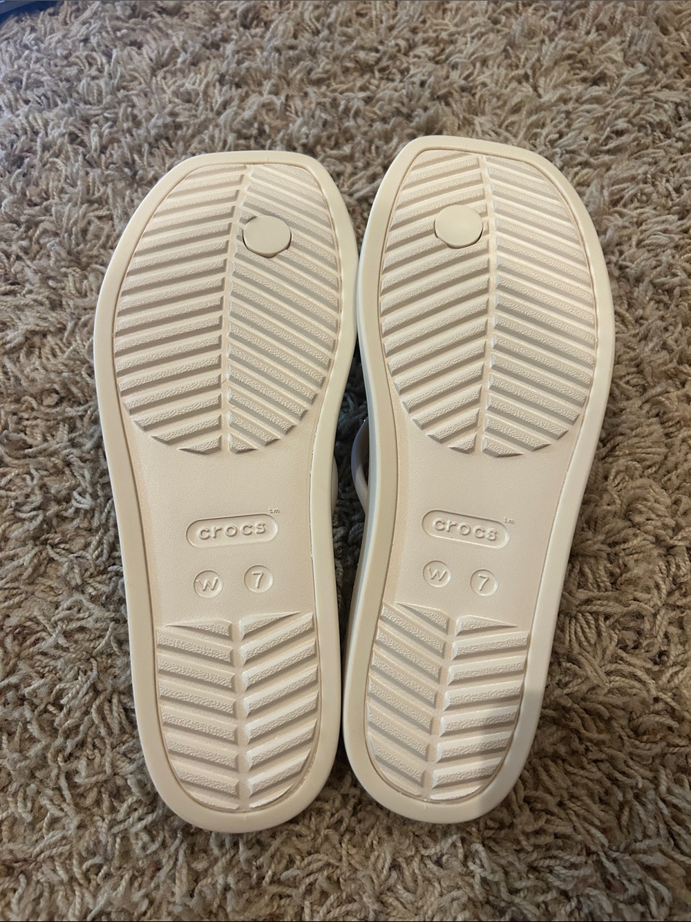 CROCS Women's White Strappy Slide Sandals with Stud Accents - Picture 3 of 3
